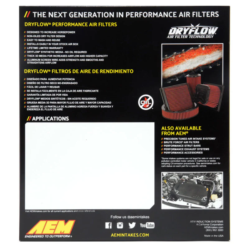 AEM 10-18 Lexus RX350 V6-3.5L F/I DryFlow Air Filter - Image 12