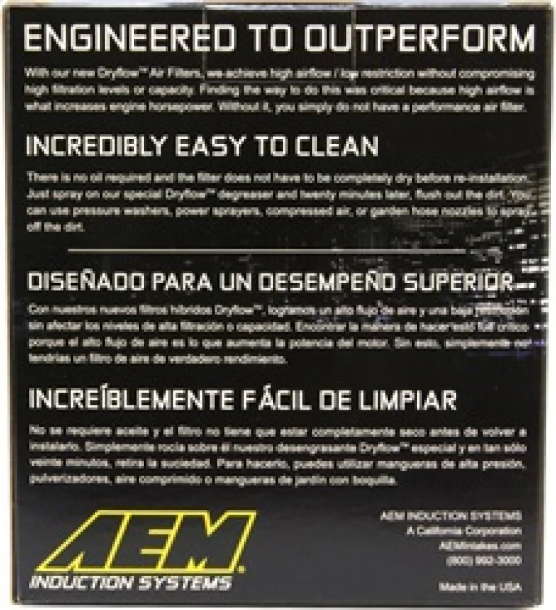 AEM 3.25 in DRY Flow Short Neck 5 in Element Filter - Image 7