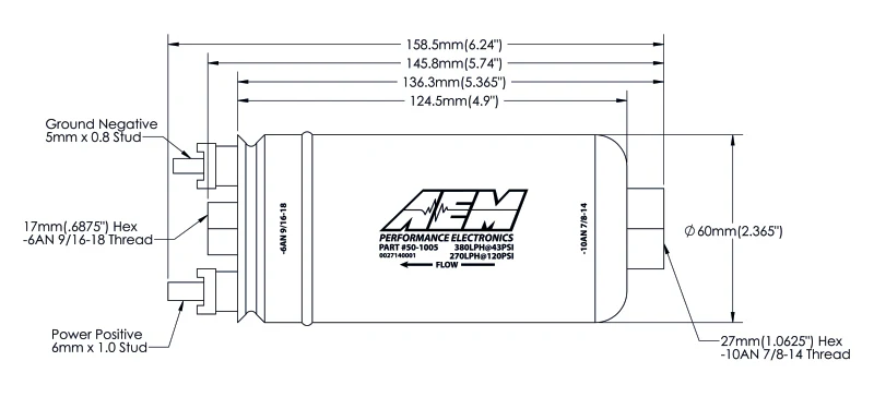 AEM 400LPH High Pressure Fuel Pump -6AN Female Out, -10AN Female In - Image 9