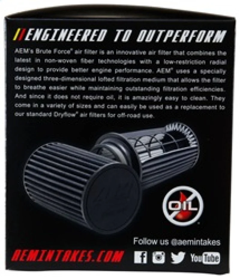 AEM Brute Force Dryflow Air Filter - Conical 6in Base OD / 5.125in Top OD / 5.25in Height - Image 6