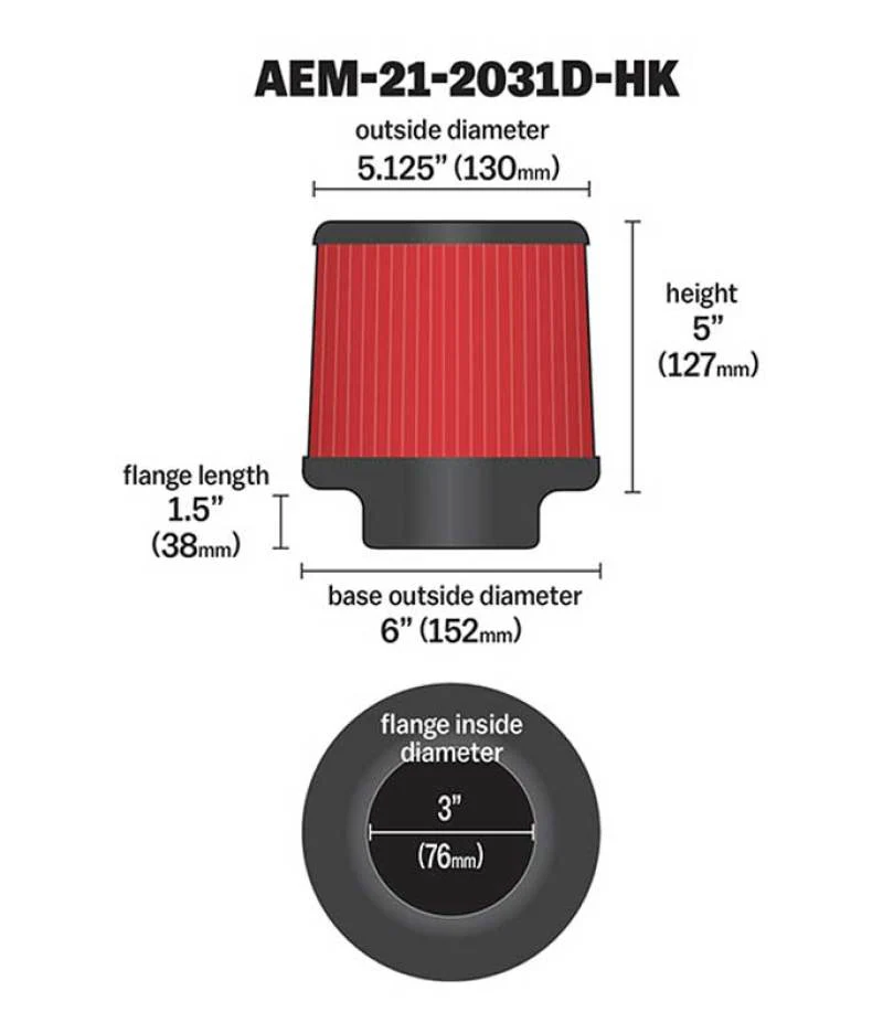 AEM Dryflow 3in. X 5in. Round Tapered Air Filter - Image 14