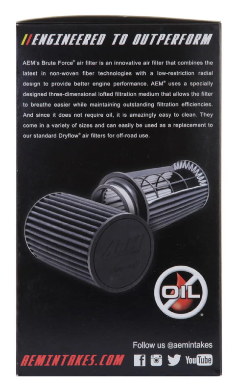 AEM Dryflow Conical Air Filter 2.75in Flange ID / 6in Base OD / 5.125in Top OD / 9.125in Height - Image 6
