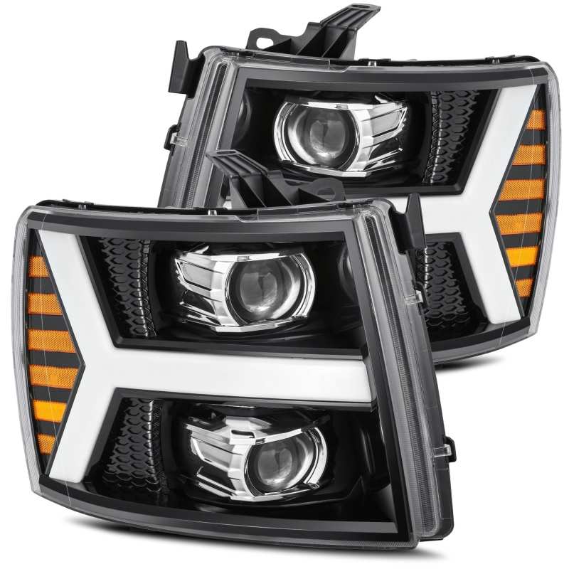 AlphaRex 07-13 Chevy 1500 LUXX LED Proj Headlights Plank Style Jet Blk w/ Activ Light/Seq Signal/DRL - Image 2