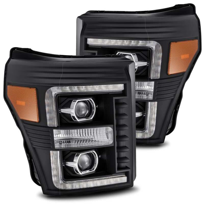 AlphaRex 11-16 Ford F-350 SD LUXX LED Proj Headlights Plank Style Black w/Activ Light/Seq Signal - Image 2