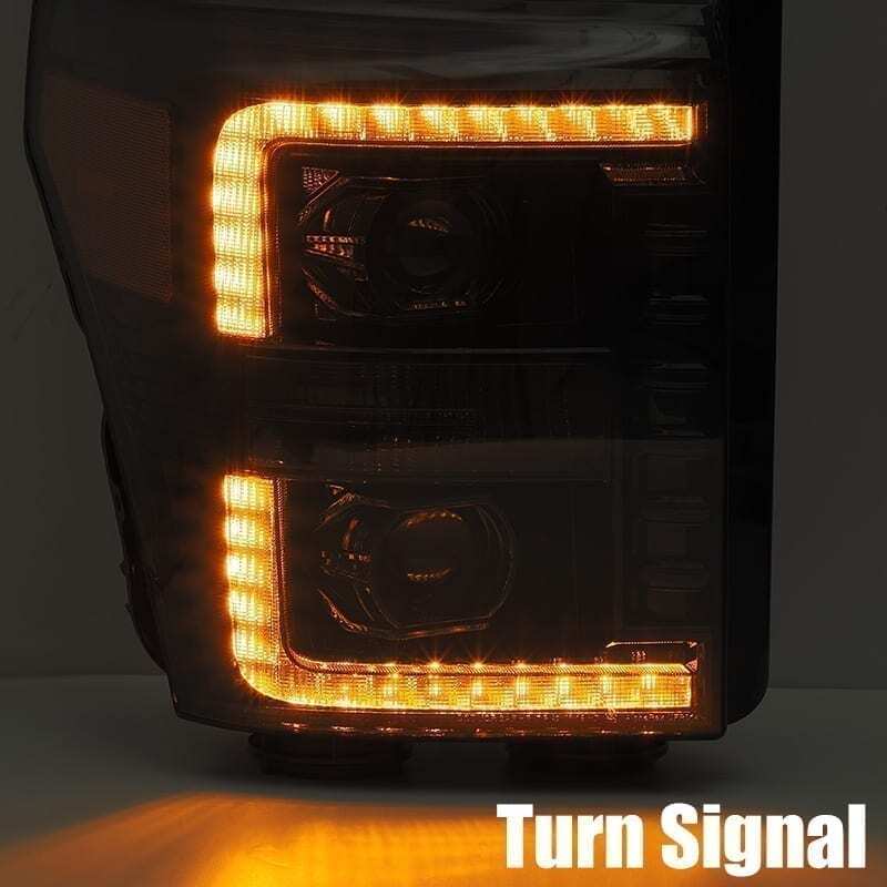 AlphaRex 11-16 Ford F-350 SD LUXX LED Proj Headlights Plank Style Chrm w/Activ Light/Seq Signal/DRL - Image 6