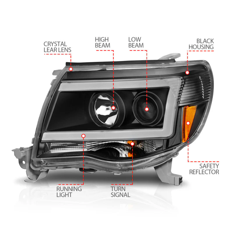 ANZO 05-09 Toyota Tacoma Projector Light Bar Style Headlights w/ C Light Bar - Image 11