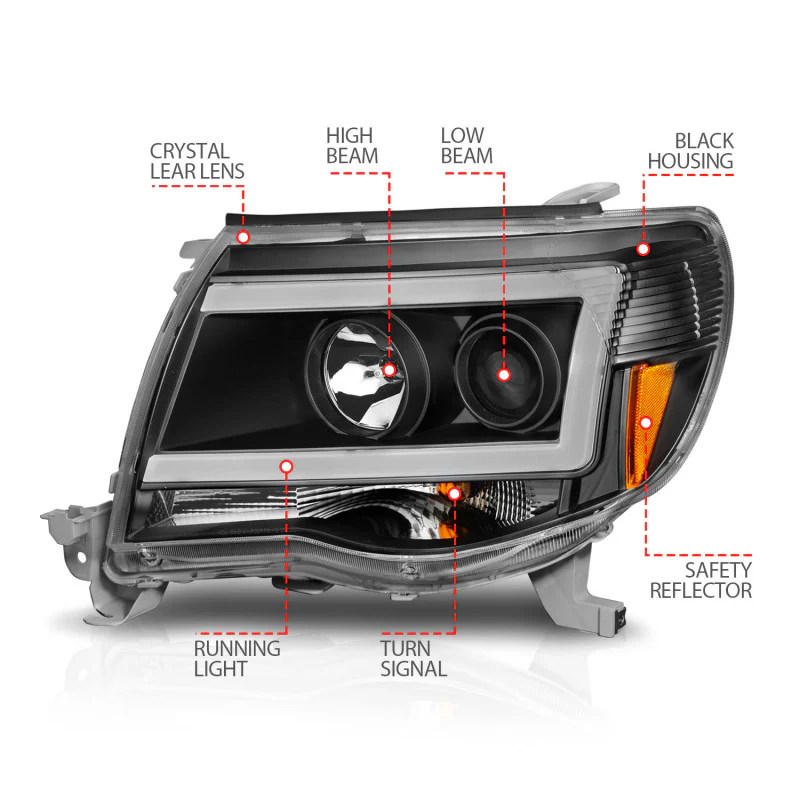 ANZO 05-09 Toyota Tacoma Projector Light Bar Style Headlights w/ C Light Bar - Image 6