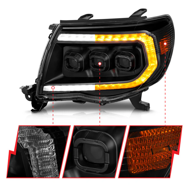 ANZO 05-11 Toyota Tacoma Full LED Projector Headlights White DRL/Init/SeqSig Black - Pair - Image 4