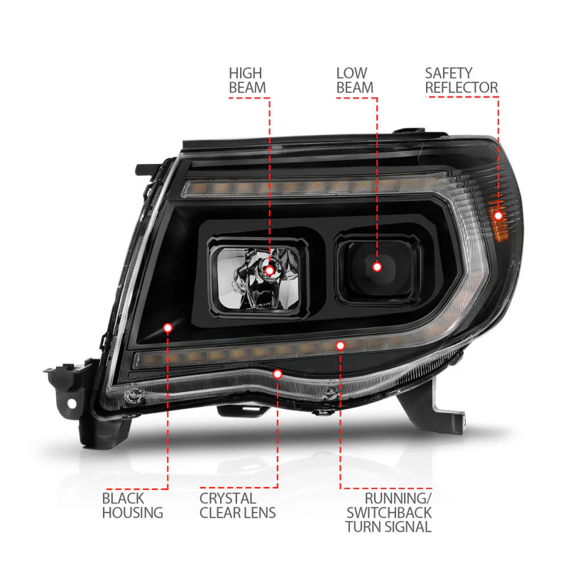 ANZO 05-11 Toyota Tacoma Projector Headlights w/Light Bar Switchback Black Housing - Image 12
