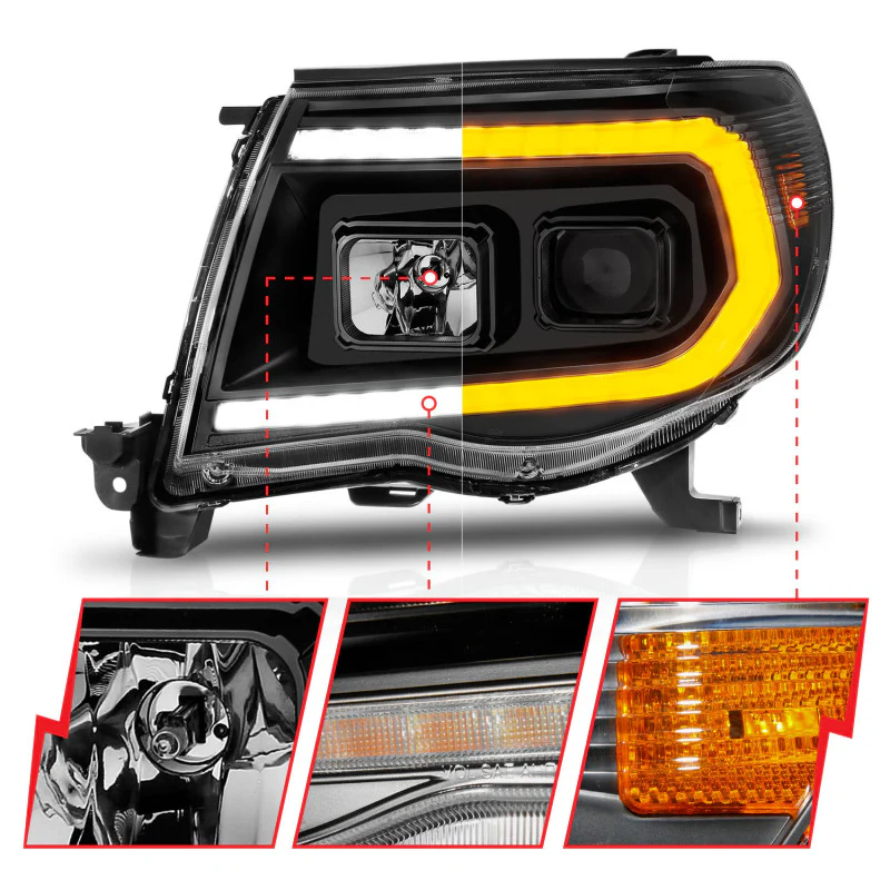ANZO 05-11 Toyota Tacoma Projector Headlights w/Light Bar Switchback Black Housing - Image 13