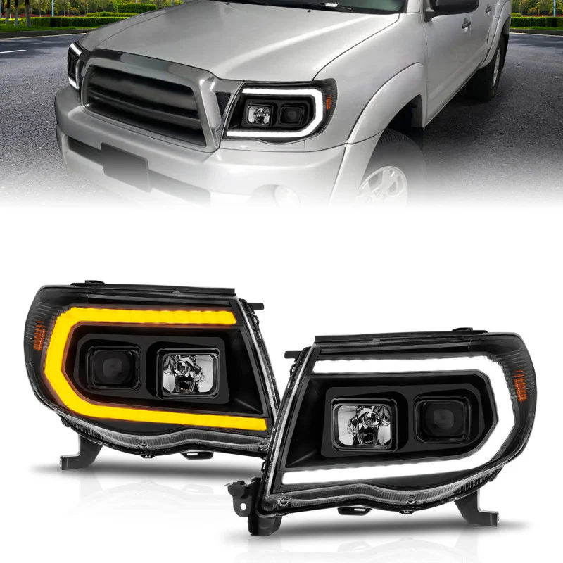 ANZO 05-11 Toyota Tacoma Projector Headlights w/Light Bar Switchback Black Housing - Image 2