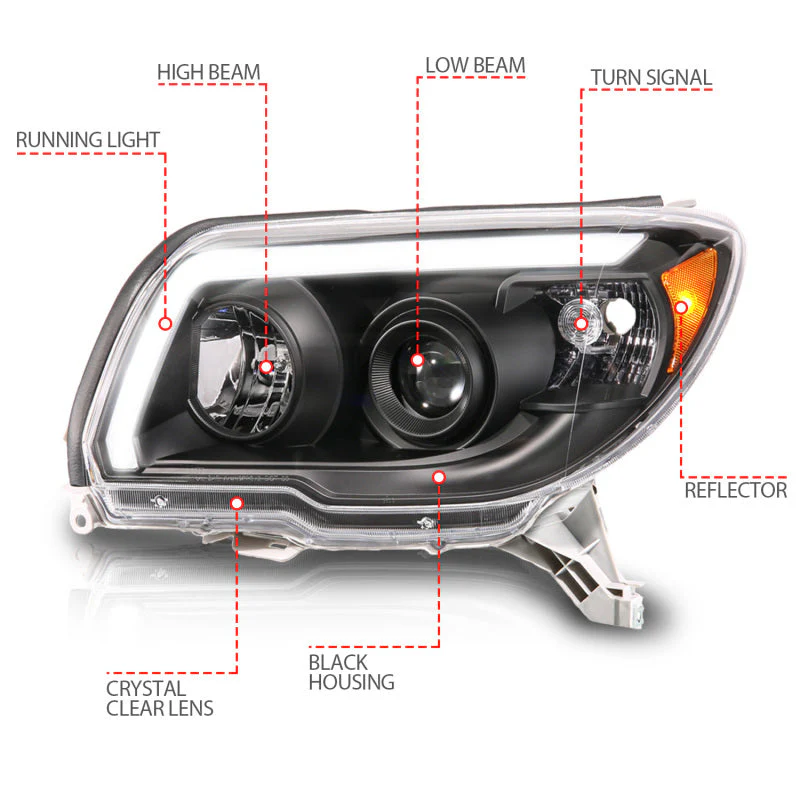 ANZO 06-09 Toyota 4 Runner Projector Headlights Plank Style - Black - Image 8