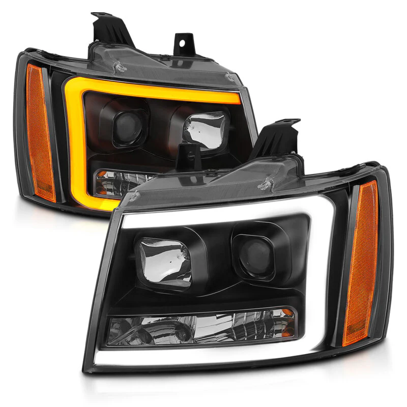 ANZO 07-14 Chevy Tahoe Projector Headlights w/ Plank Style Design Black w/ Amber - Image 12