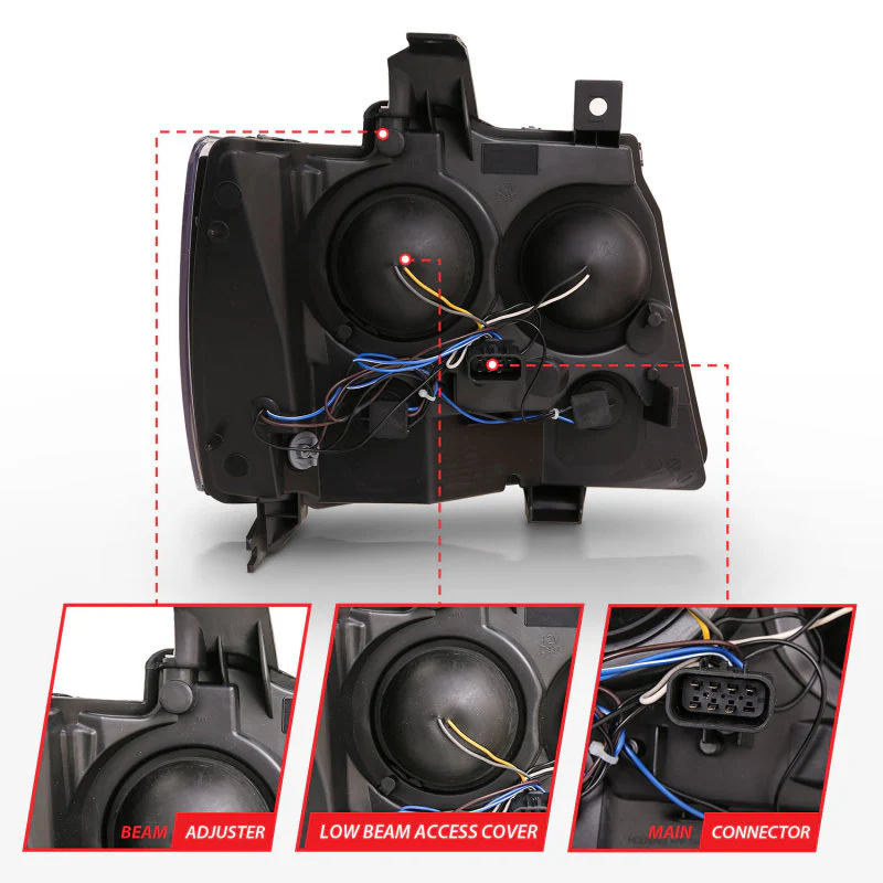 ANZO 07-14 Chevy Tahoe Projector Headlights w/ Plank Style Design Black w/ Amber - Image 13