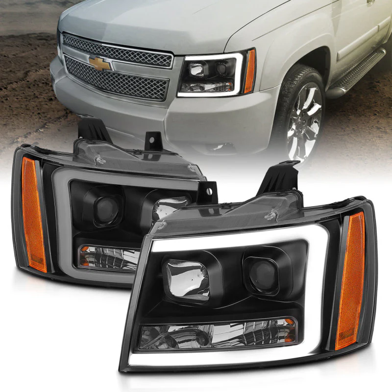 ANZO 07-14 Chevy Tahoe Projector Headlights w/ Plank Style Design Black w/ Amber - Image 2