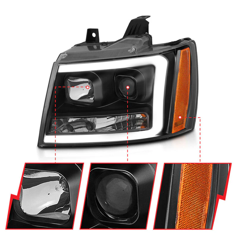 ANZO 07-14 Chevy Tahoe Projector Headlights w/ Plank Style Design Black w/ Amber - Image 3