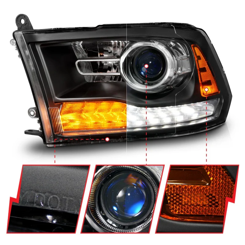 ANZO 09-18 Dodge Ram 1500/2500/3500 LED Plank Style Headlights Switchback + Sequential - Matte Black - Image 11