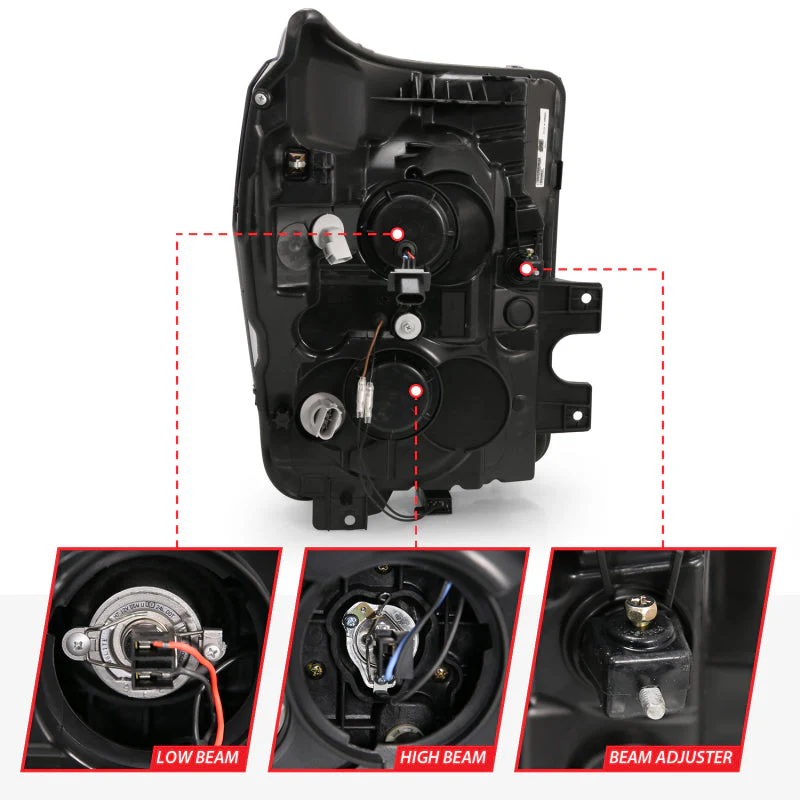 ANZO 11-16 Ford F-250/F-350/F-450 Projector Headlights w/ Plank Style Switchback Chrome w/Amber - Image 10