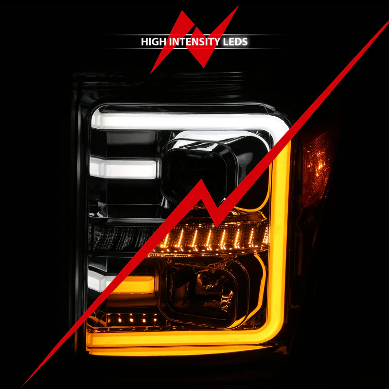 ANZO 11-16 Ford F-250/F-350/F-450 Projector Headlights w/ Plank Style Switchback Chrome w/Amber - Image 4