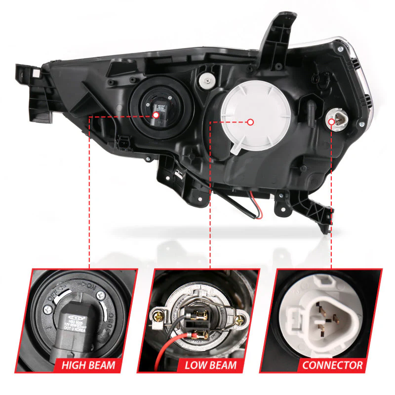 ANZO 14-18 Toyota 4 Runner Plank Style Projector Headlights Black w/ Amber - Image 10