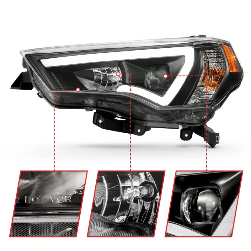 ANZO 14-18 Toyota 4 Runner Plank Style Projector Headlights Black w/ Amber - Image 11