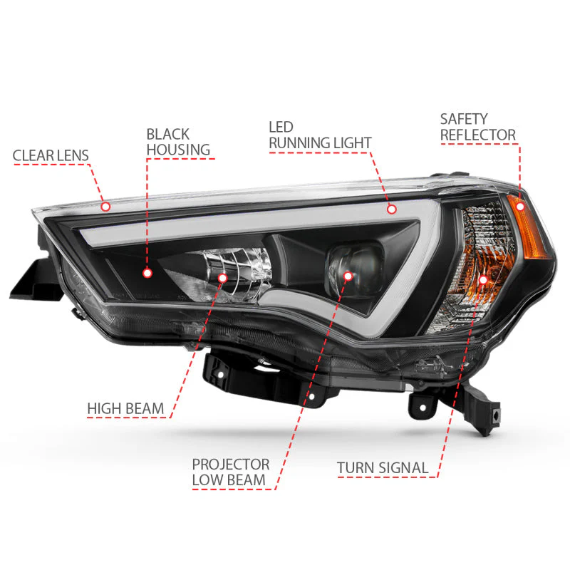 ANZO 14-18 Toyota 4 Runner Plank Style Projector Headlights Black w/ Amber - Image 12