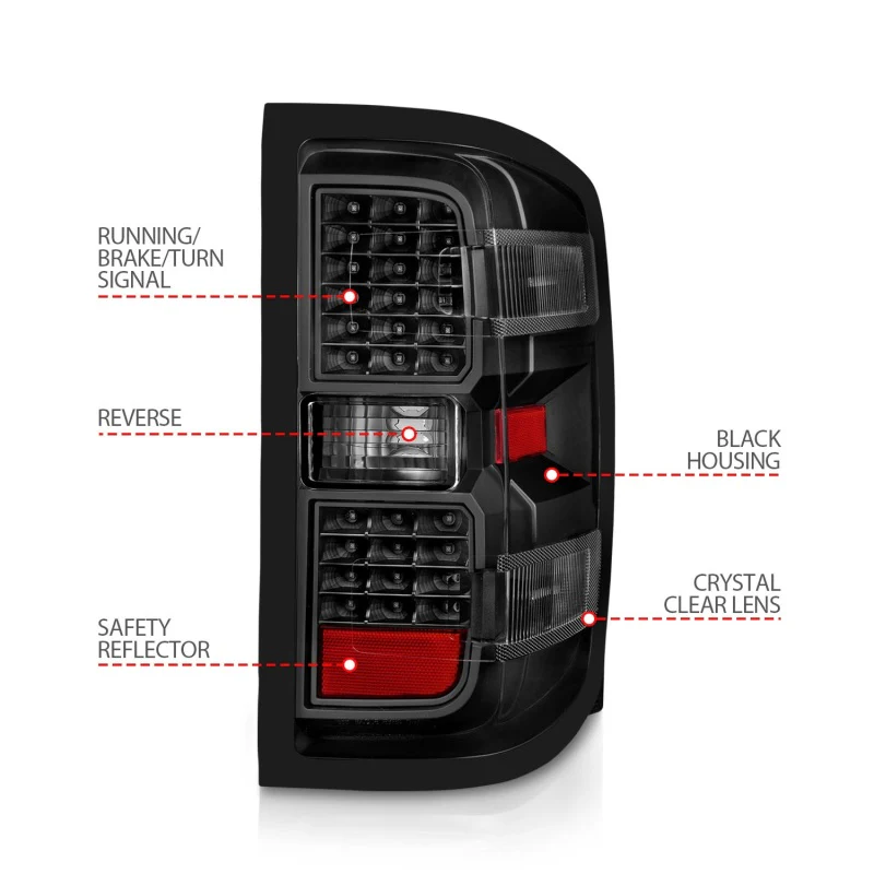 ANZO 15-19 Chevy Silverado 2500HD/3500HD (Factory Halogen Only) LED Tail Lights Black w/Clear Lens - Image 13