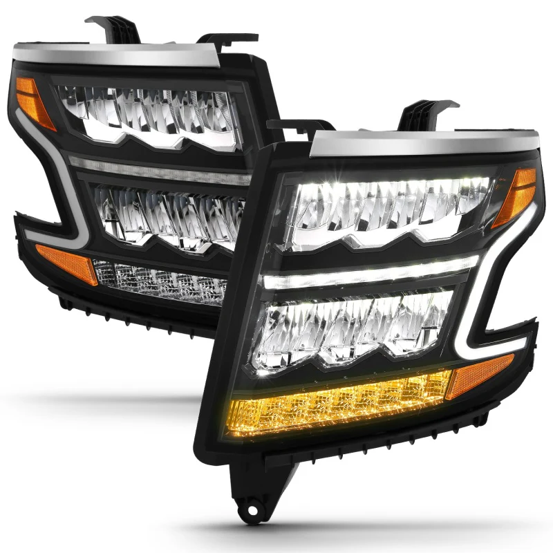 ANZO 15-20 Chevy Tahoe/Suburban LED Light Bar Style Headlights Black w/Sequential w/DRL w/Amber - Image 10