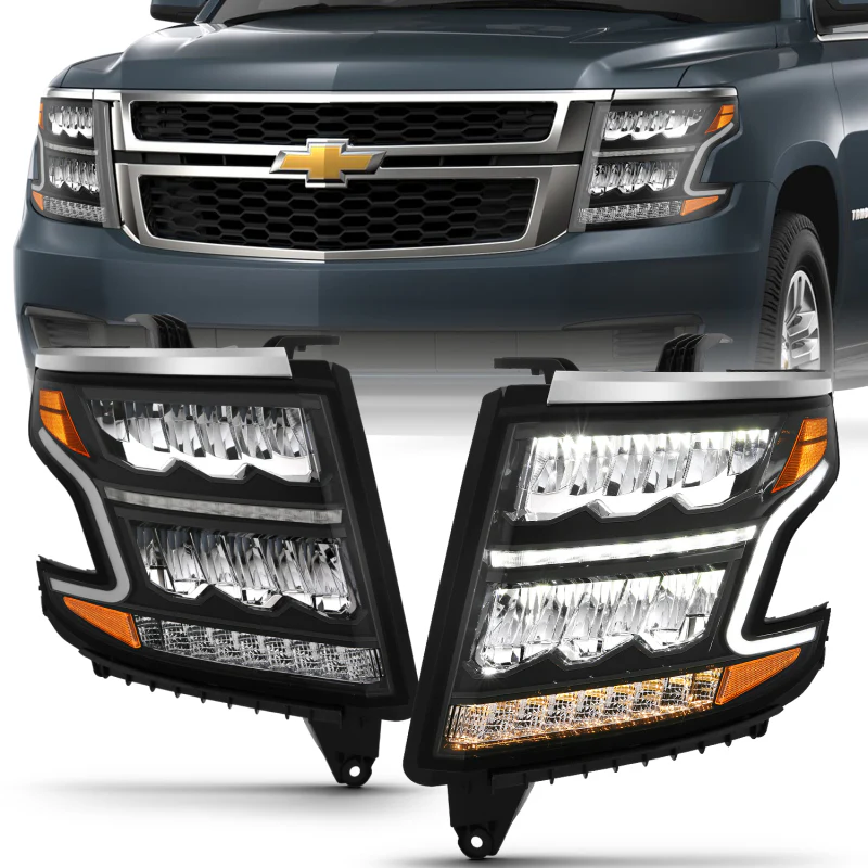 ANZO 15-20 Chevy Tahoe/Suburban LED Light Bar Style Headlights Black w/Sequential w/DRL w/Amber - Image 4