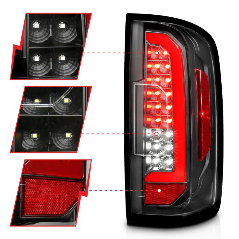 ANZO 15-21 Chevrolet Colorado Full LED Tail Lights w/ Red Lightbar Black Housing Clear Lens - Image 11
