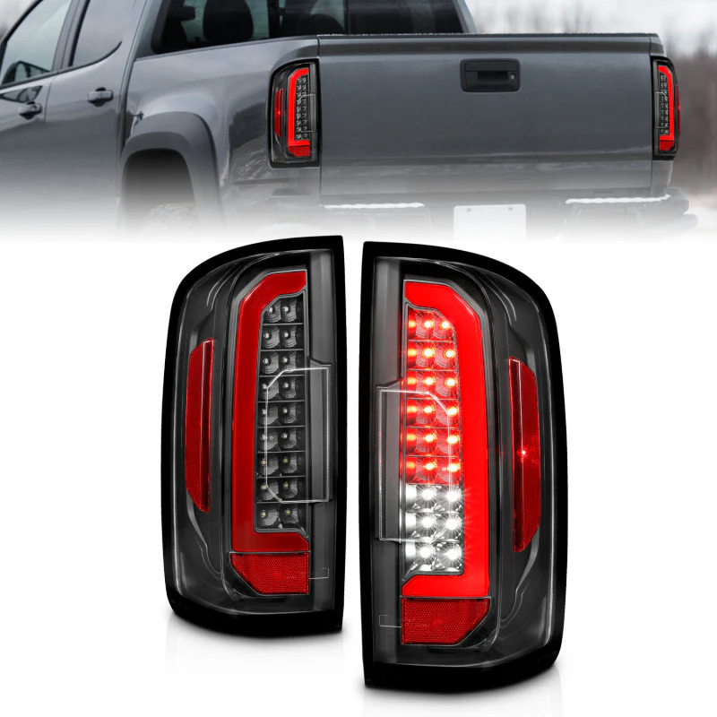 ANZO 15-21 Chevrolet Colorado Full LED Tail Lights w/ Red Lightbar Black Housing Clear Lens - Image 2