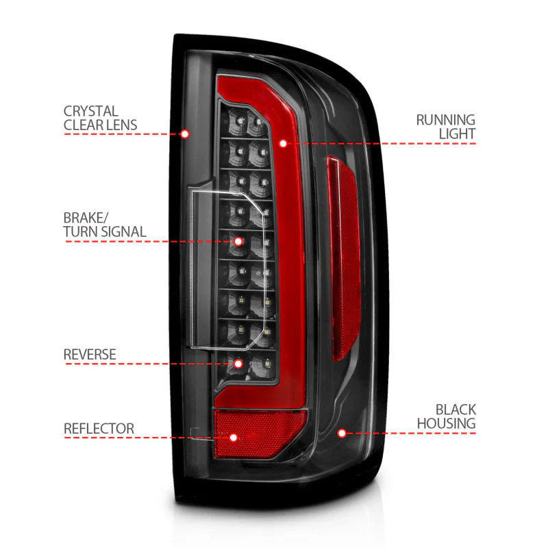 ANZO 15-21 Chevrolet Colorado Full LED Tail Lights w/ Red Lightbar Black Housing Clear Lens - Image 5