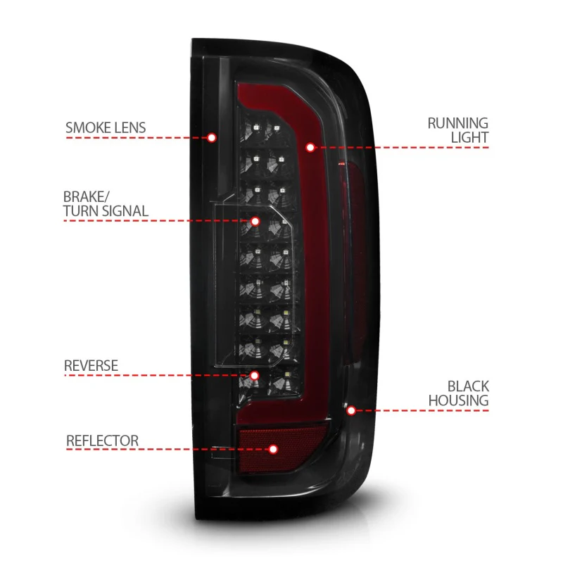 ANZO 15-21 Chevrolet Colorado Full LED Tail Lights w/ Red Lightbar Black Housing Smoke Lens - Image 6