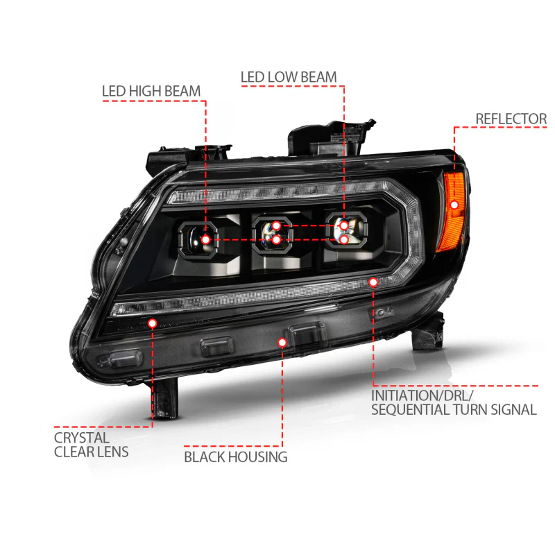 ANZO 15-22 Chevy Colorado Blk Housing Full LED DRL Projector Headlight w/ Sequential Light Bar - Image 7
