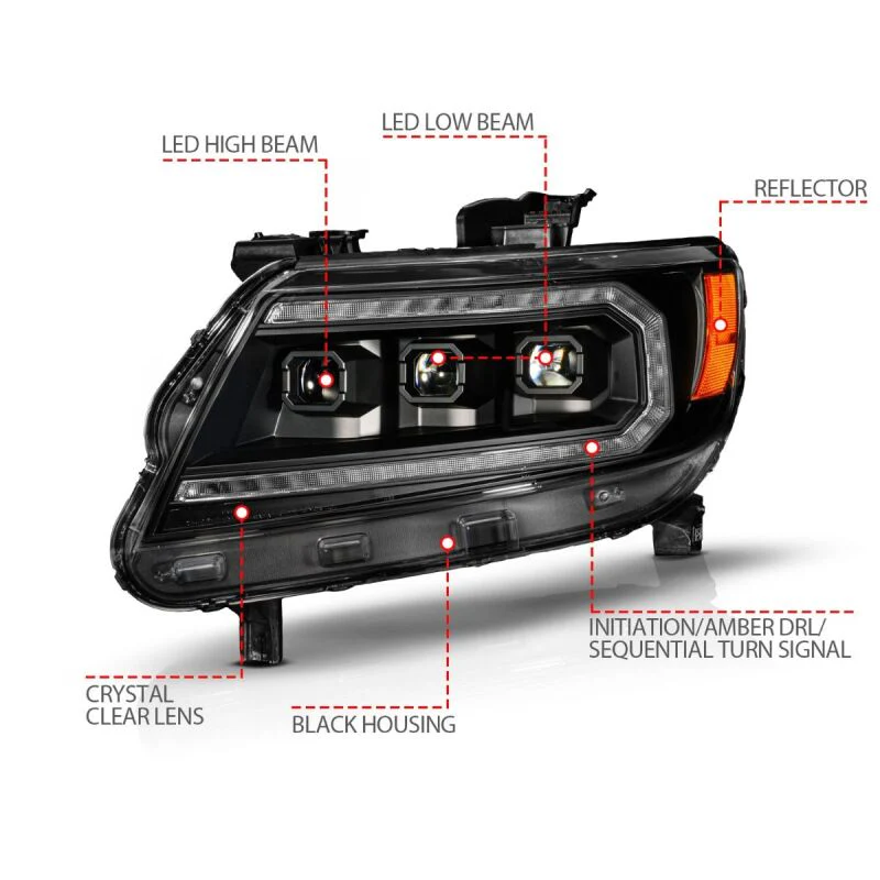 ANZO 15-22 Chevy Colorado Full LED Headlights w/ Initiation (Amber DRL) - Black - Image 8