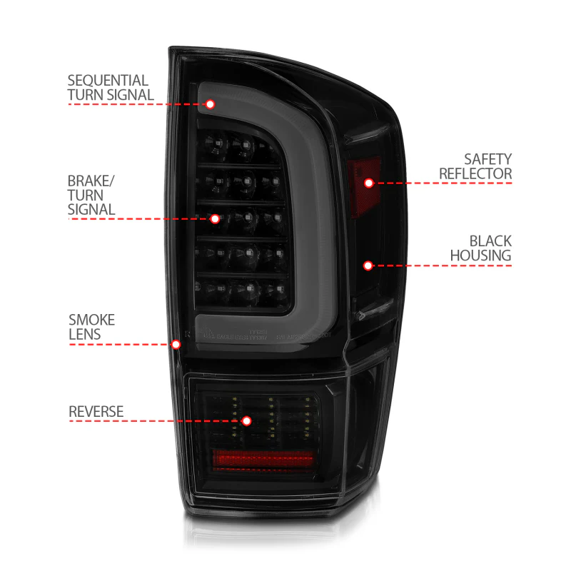 ANZO 16-21 Toyota Tacoma LED Tail Lights - w/ Light Bar Sequential Black Housing & Smoke Lens - Image 9
