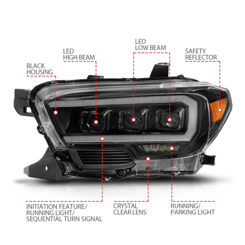 ANZO 16-22 Toyota Tacoma LED Projector Headlights w/ Light Bar Sequential Black Housing w/Initiation - Image 11