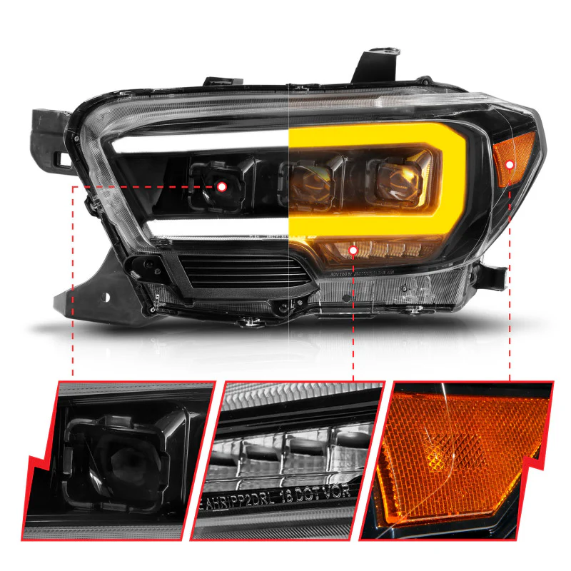 ANZO 16-22 Toyota Tacoma LED Projector Headlights w/ Light Bar Sequential Black Housing w/Initiation - Image 12