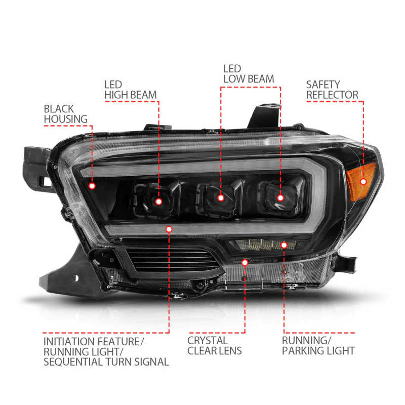 ANZO 16-22 Toyota Tacoma LED Projector Headlights w/ Light Bar Sequential Black Housing w/Initiation - Image 9