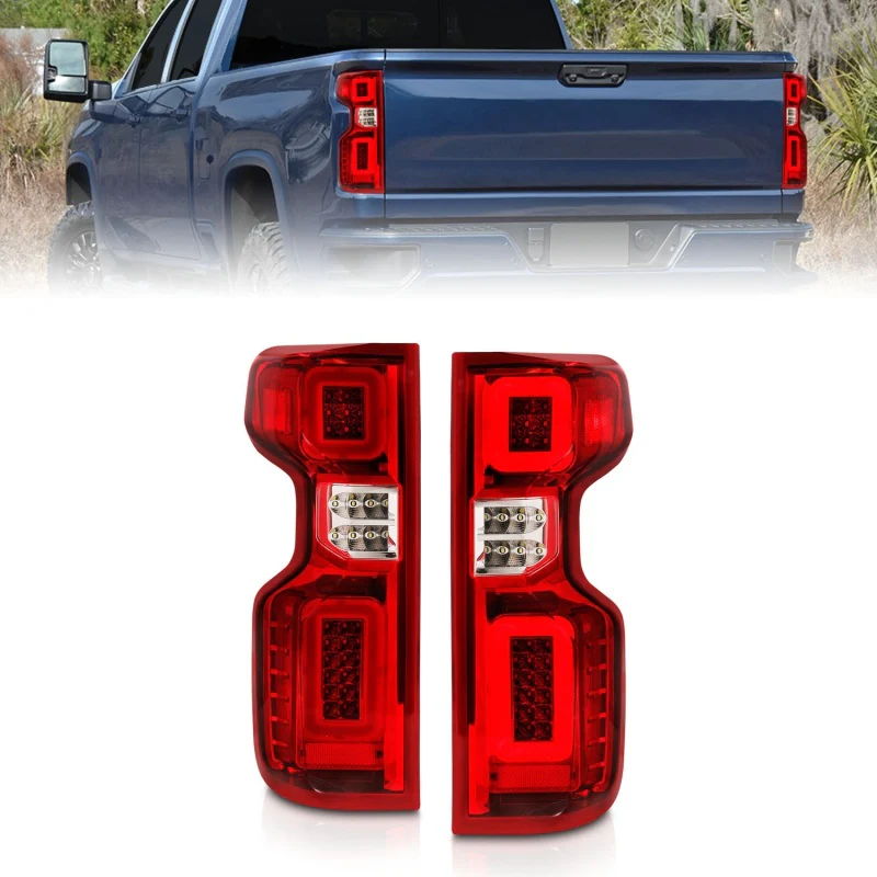 ANZO 19-21 Chevy Silverado Full LED Taillights Chrome Housing Red/Clear Lens G2 (w/C light Bars) - Image 2