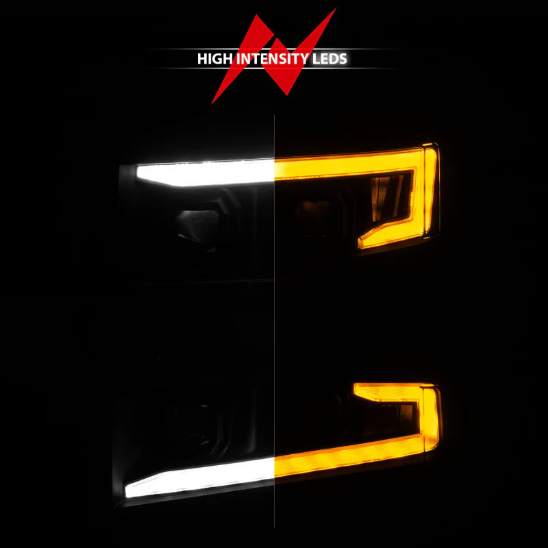 ANZO 19-22 Chevrolet Silverado 1500 LED Proj HL w/Lgt Bar SwBk Seq. Blk w/In. Light - Driver Side ON - Image 12
