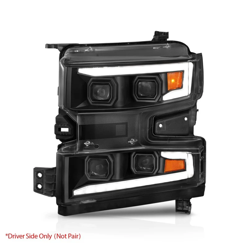 ANZO 19-22 Chevrolet Silverado 1500 LED Proj HL w/Lgt Bar SwBk Seq. Blk w/In. Light - Driver Side ON - Image 4