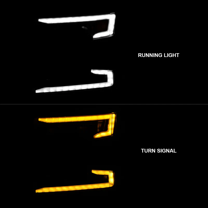 ANZO 19-22 Chevrolet Silverado 1500 LED Proj HL w/Lgt Bar SwBk Seq. Blk w/In. Light - Driver Side ON - Image 7