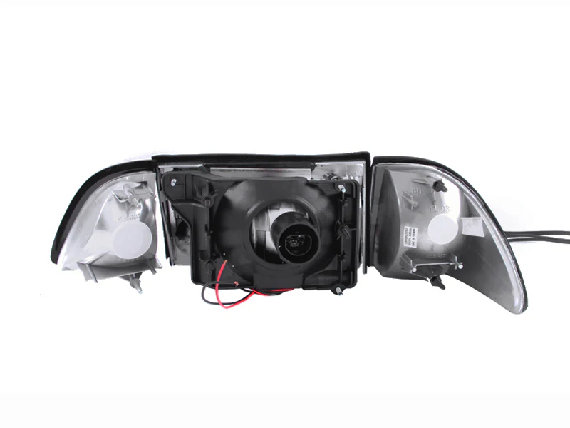 ANZO 1987-1993 Ford Mustang Crystal Headlights Black w/ Corner Lights 3pc - Image 4