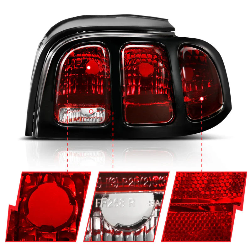 ANZO 1994-1998 Ford Mustang Taillight Dark Red Lens (OE Style) - Image 5