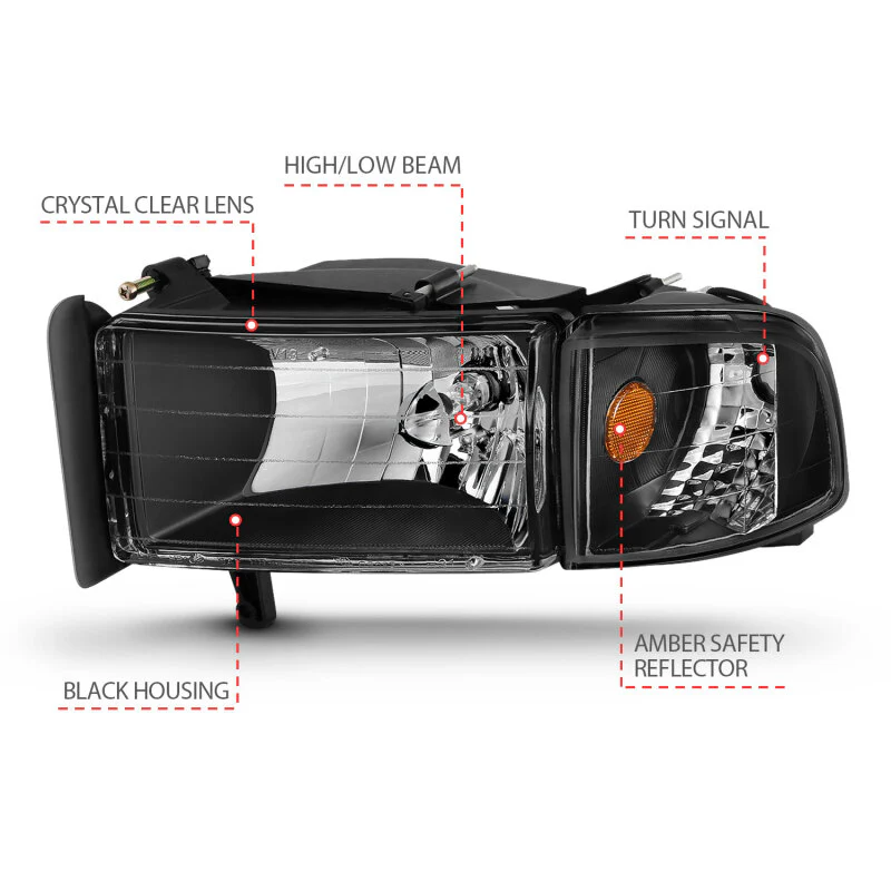 ANZO 1994-2001 Dodge Ram Crystal Headlights Black - Image 13