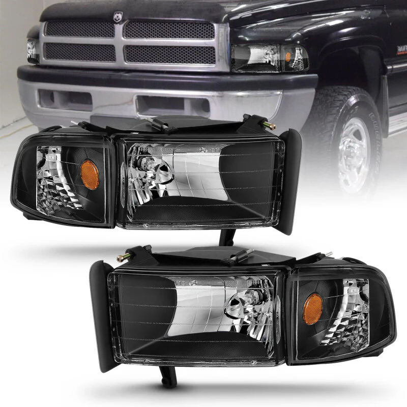 ANZO 1994-2001 Dodge Ram Crystal Headlights Black - Image 5