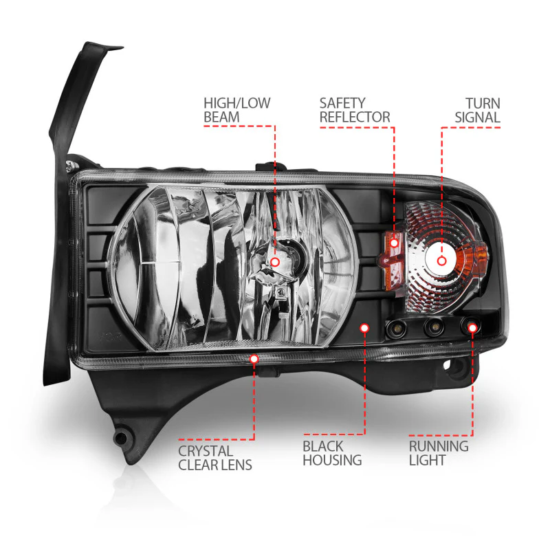 ANZO 1994-2001 Dodge Ram Crystal Headlights Black w/ LED - Image 6