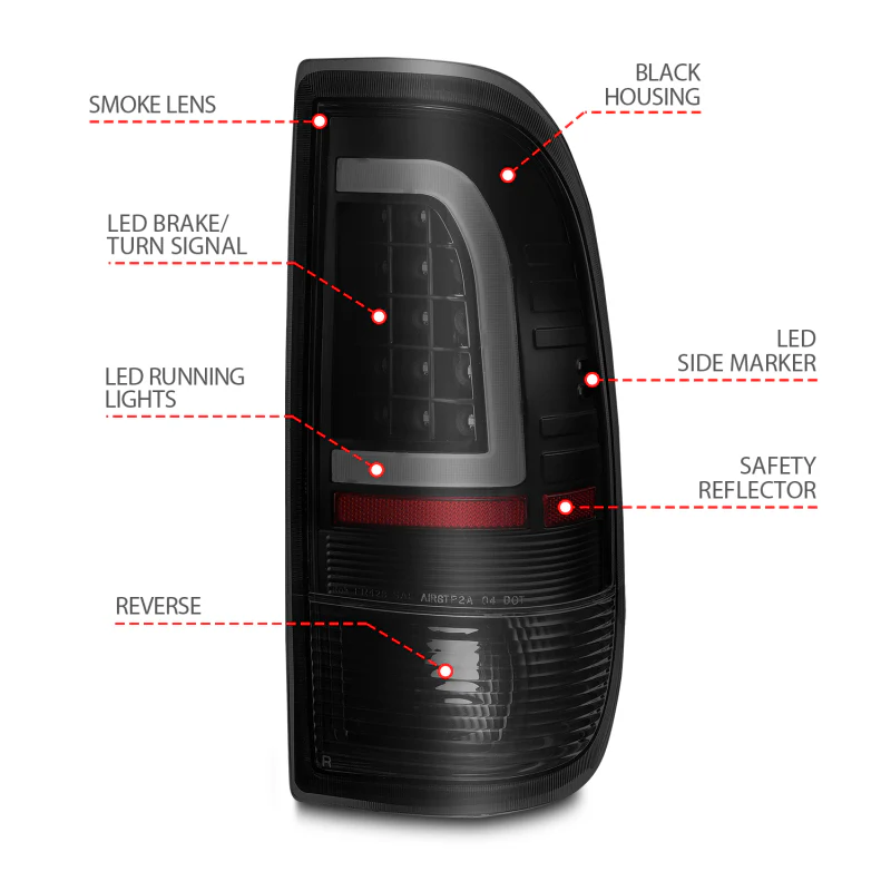 ANZO 1997-2003 Ford F-150 LED Tail Lights w/ Light Bar Black Housing Smoke Lens - Image 13