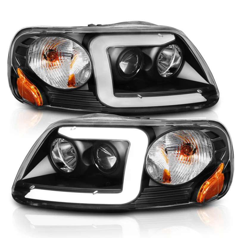 ANZO 1997-2003 Ford F-150 Projector Headlights w/ Light Bar Black Housing - Image 4